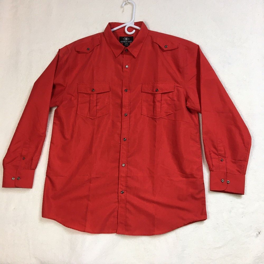 Brooklyn State Mens Shirt Size 4XL Red Button Up Long Sleeve 2 Pockets Western‎